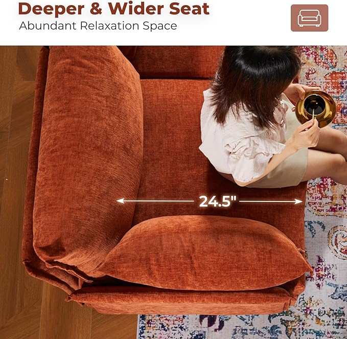 ABCASA 135 Sectional Couches for Living Room - Oversized 6 Seater U Shaped Couch with Storage Ottoman Deep Seat Comfy Sectional Sofa Pet-Friendly Removable Cover Orange Chenille Modular Couch