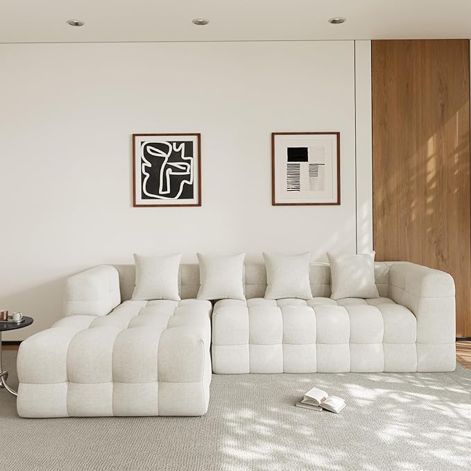 120 Oversized Modular Sectional CouchCloud Sectional Sofa with Deep Seat Modern Modular Couch with 4 Throw PillowsL-Shaped Chenille Sofa Couches with Left Facing Chaise for Living Room Beige