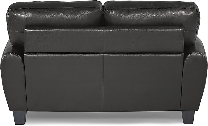 Homelegance 61.5W Rubin Modern Loveseat with Track Arms Foam Cushions Comfort 2 Seater Couch Faux Leather Love Seat for Living Room Apartment Office Easy Assembly Black
