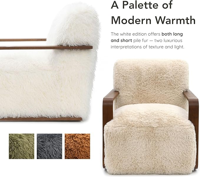 Furniture of America Ramos Modern Lounge Chair with Ultra Soft Faux Fur Long-Haired Accent Sofa Tight Seat and Back Single Couch Fluffy Living Room Seating No Assembly Needed Camel Brown