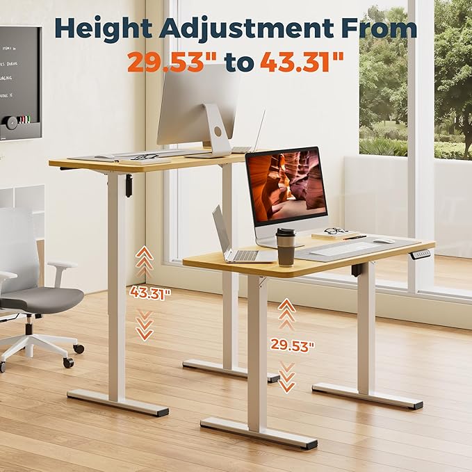 One-Piece Standing Desk 47 x 24 Inches Small Adjustable Height Desk Electric Sit Stand Desks Home Office Computer Workstation Maple