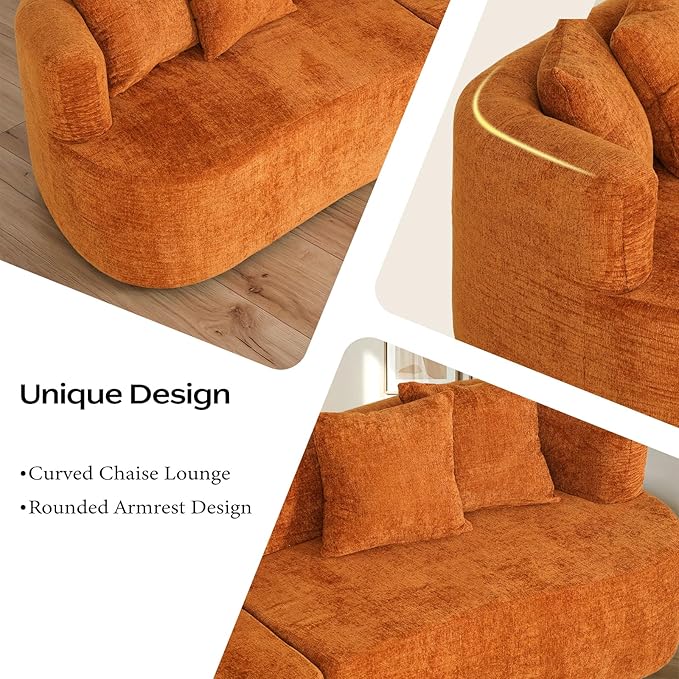 106 Modern Curved Boneless Sectional Couches for Living Room Luxury Chenille Fabric Oversized Modular Cloud Sofa with 4 Pillows Comfy Deep Seat Foam Couch in Box No Assembly (4 Seater Orange)