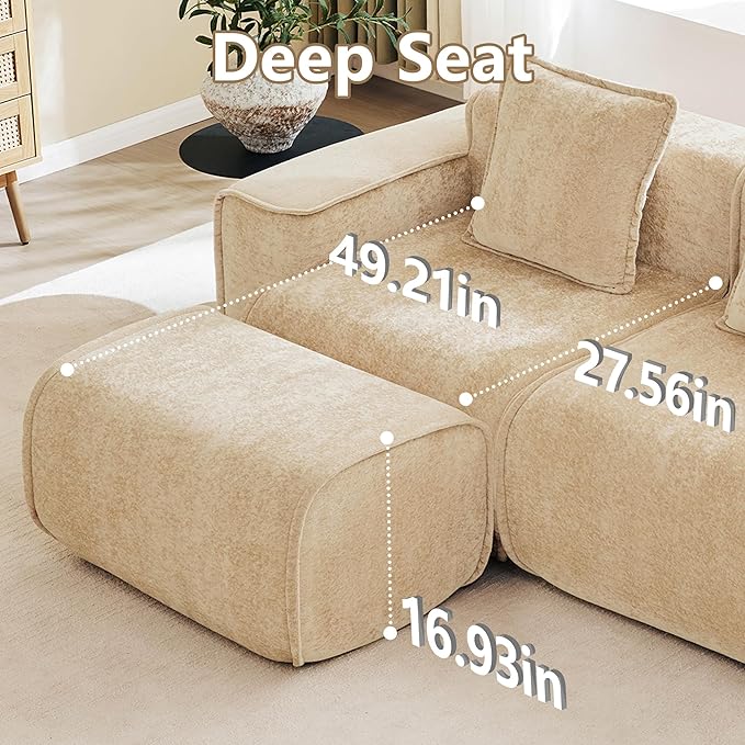 KEIKI 2Seat Modular Boneless Velvet Sofa Couch for Casual Home Bedroom Studio Style Conscious Homeowners Luxurious Elegant Sophisticated Refined Design Stylish Design Light Camel