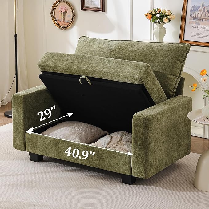 53'' Loveseat Sofa with All Seats Storage Modular Sectional Couch with Deep SeatOversized Comfy Couch with Throw PillowsSingle Sofa Chair for Living RoomBedroomChenilleGreen
