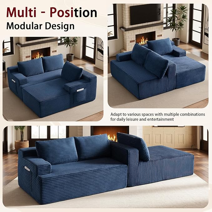 96''Sectional Couches for Living RoomModern Modular Sectional SofaUpholstered Boneless Couch Comfy Cloud Couch with L Shaped Chaise (Blue 96''W Right Facing Chaise)