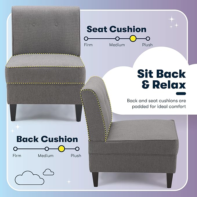 Serta Copenhagen Modern Accent Chair Button Tufted Backrest Sinuous Spring Seat Cushion Rubberwood Legs Upholstery for Living Room Bedroom and Small Spaces Polyester Woven Fabric Gray
