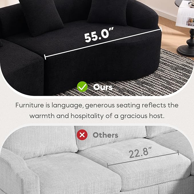 110'' Modern Curved Sofa Sectional Arc 4-Seater Foam Couch Compressed in-a-Box Boneless Cloud Couch with Extra-Deep-Wide Seats in Comfortable Chenille No Assembly Polar Black
