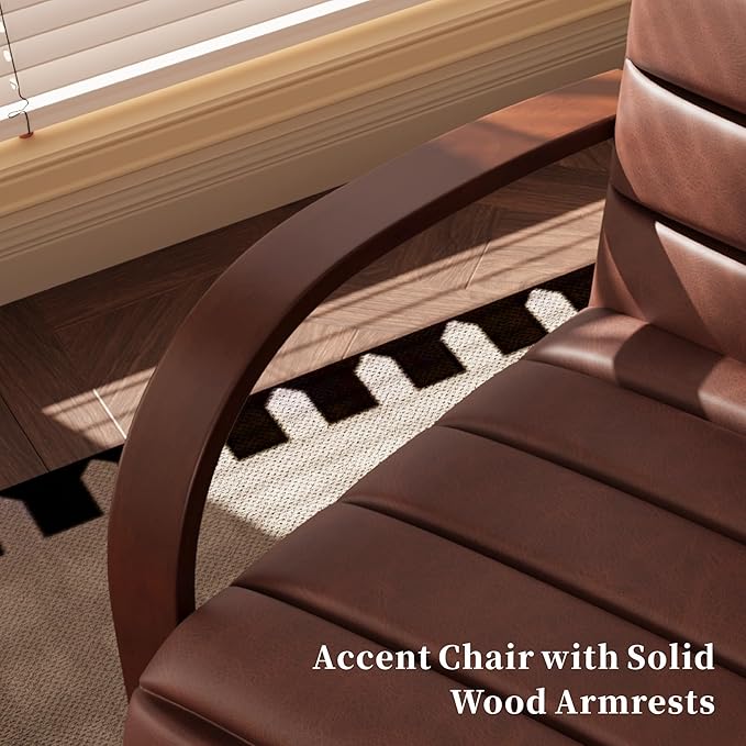 Chifee &amp Vingol 360° Swivel Accent Chair 30.3 W PU Leather Swivel Living Room Chair with Solid Wood Armrests Mid Century Modern Reading ChairSet of 2Brown