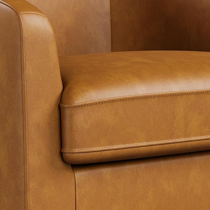 Swivel Barrel Accent Chair Round Faux Leather Living Room Arm Chairs Modern Upholstered Comfty Reading Nook Chairs for Bedroom Small Club Armchair Single Sofa Side Chair Brown
