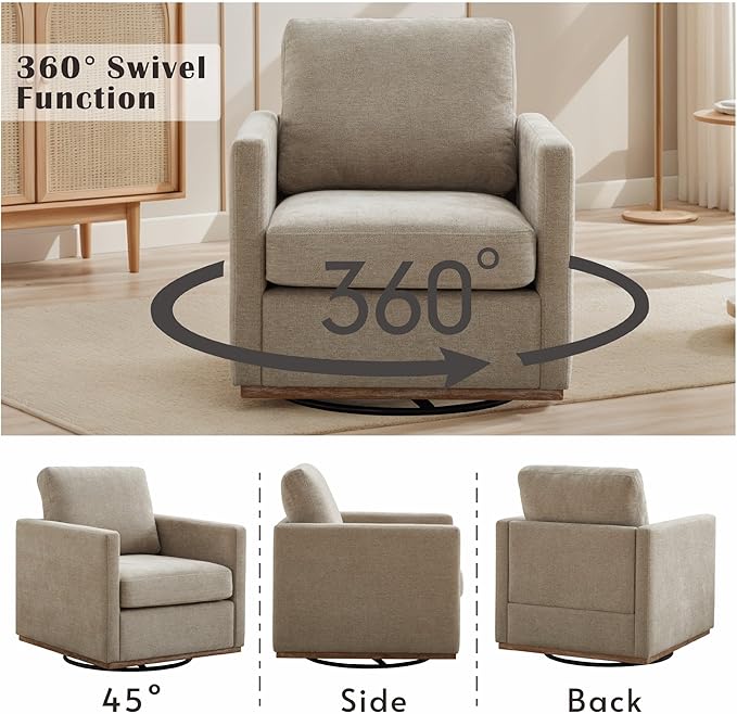 Mlmh &amp Kngwa 30.7 Swivel Accent Chair for Living Room Mid Century Modern Armchair Reading Chairs for BedroomChenilleTaupe