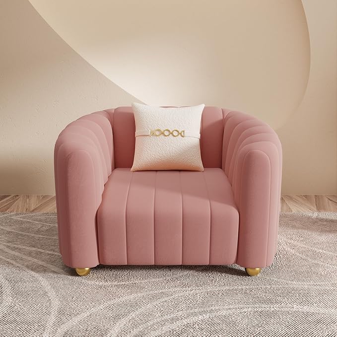 Modern Pink Velvet Sofa Chair for Living Room 42 Single Sofa with Gold Metal Sphere Legs (Pink 1S)