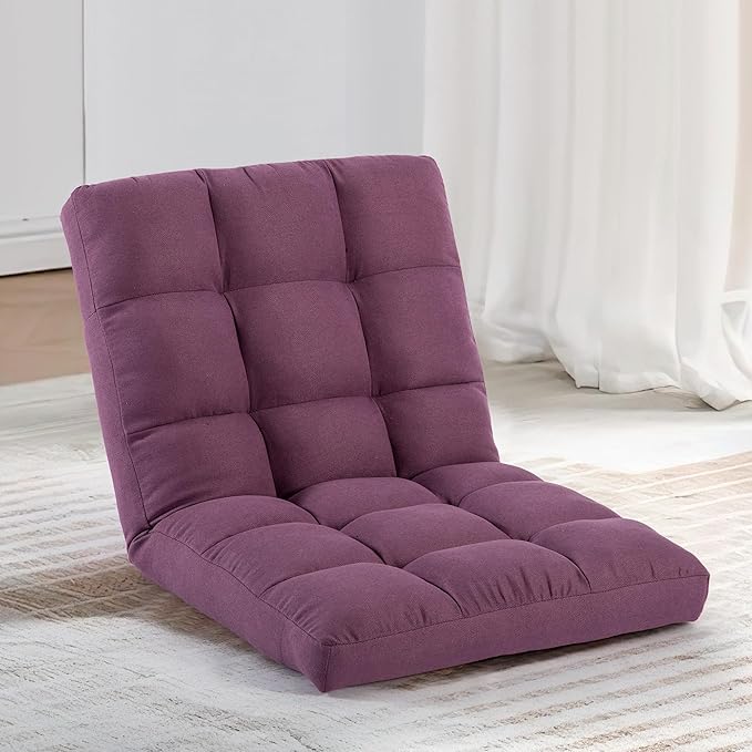 Folding Floor Chair with Back Support Adjust Lay Flat Recliner Oversized Lounge Wide Lazy Boy Gaming Ergonomic Single Sofa Seat for Living Room Bedroom(Purple)