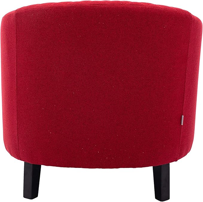 Accent Barrel Chair Living Room Chair with Nailheads and Solid Wood Legs Red Linen