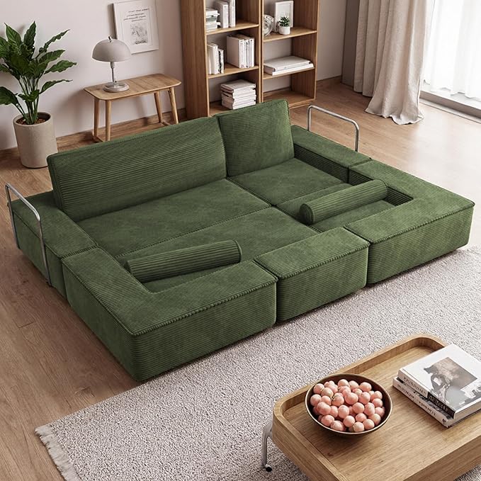 YITAHOME 103 Convertible Sofa Corduroy Cloud Sectional Couch Boneless Couch Sofa Bed with Deep Seat &amp Tall Pillows Sectional Couches for Living Room