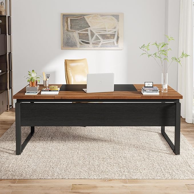 Tribesigns 63 Computer Desk Home Office Desk Writing Table for Workstation Modern Executive Desk with Sturdy Legs (Only Table) (Walnut &amp Black)