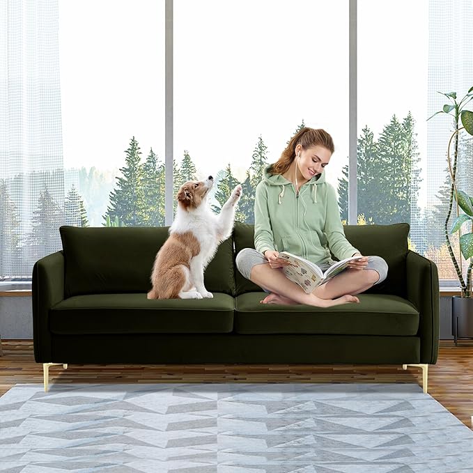 85 Velvet Sofas Couches for Living Room Modern Sofas &amp couches with Ergonomic Design Backrest and Thickened Cushion 3-Seat Sofa Load Capacity 800 LBS (Green Loveseat Sofa)