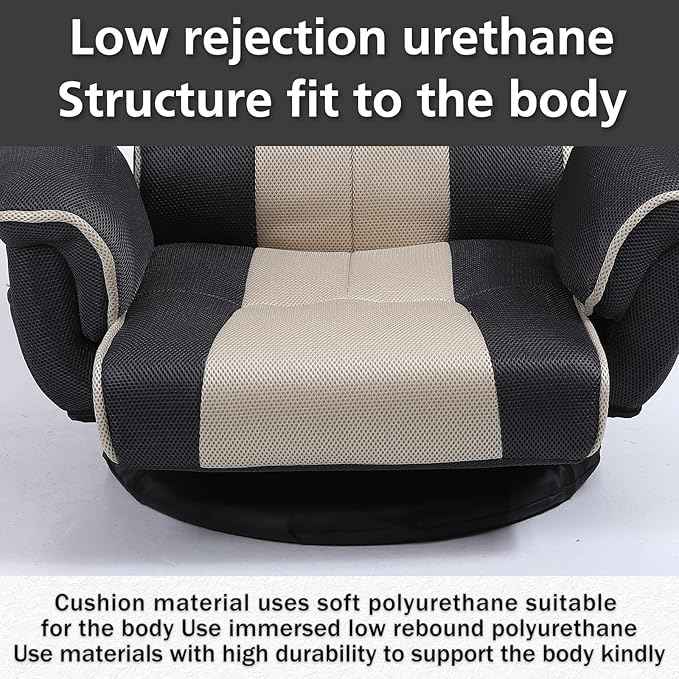 FLOGUOR 360 Degree Swivle Adjustable Floor Chair Chaise Lounge Indoor Folding Lazy Sofa with Armrests and Side Pocket Adults Gaming Chairs for Living Room Bedroom Factory Price 201 (BK-GR)