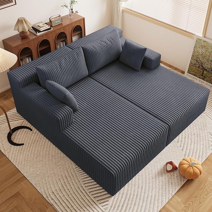 71 Oversized Chaise Lounge ChairSectional Double Lounge Chaise with PillowsUpholstered Corduroy Boneless Lounge ChairFluffy Modern Loveseat Sleeper Sofa for Living Room Bedroom(Dark Grey)