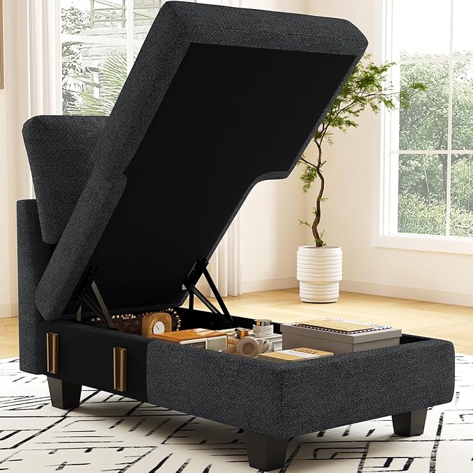 Belffin Sectional Storage Chaise Module for Modular Sectionals. Right-Facing Chaise. Dark Grey.