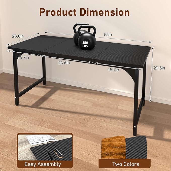 AZN 55 X 24 inch Computer Desk w/Deeper &amp Thicker Carbon Fiber Desktop Office Desk w/Sturdy Metal Frame Modern Simple Desk w/Large Legroom Study Gaming Writing Work Desk for Home Office Bedroo