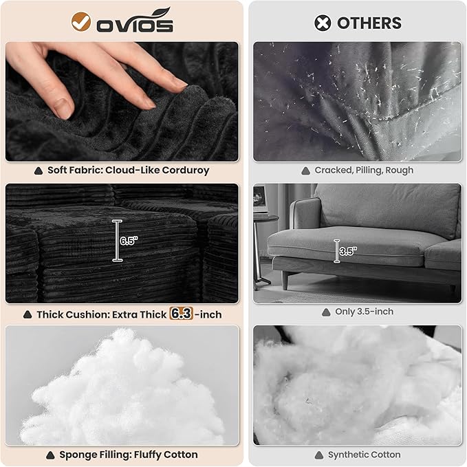 ovios 32.7 inches Ottoman Seat Module for Modular Sectional Sofa Couch Loveseat Customizable DIY Combination L U V Shaped Plush Corduroy Sofas Couches for Living Room Black