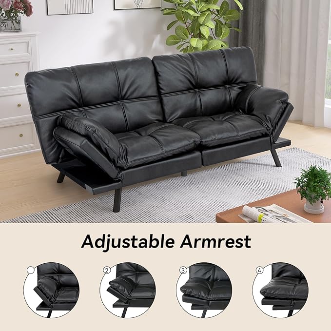 Hcore Convertible Futon Sofa Bed CouchMemory Foam Futon Couch BedLoveseat Sleeper Sofa BedSmall Splitback Faux Leather Modern Sofa Couch for Living RoomOfficeApartmentMatte Black