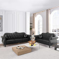 AVZEAR Chesterfield 2-Piece Living Room Sectional Sofa Set Mid-Century Modern Upholstered PU Sofa Couch Classic Tufted Button Sofa with Nailhead Trim for Living Room Office (2+3 Seat Black)