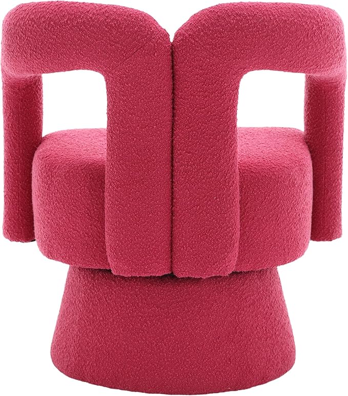 360 Degree Swivel Cuddle Barrel Accent Chairs Round Armchairs with Wide Upholstered Fluffy Fabric Chair for Living Room Bedroom Office Waiting Rooms (Rose Red)