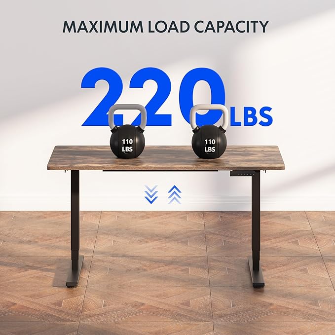 Stand Up Desk 3 Stages Dual Motor Electric Standing Desk 48x30 Inch Whole-Piece Board Height Adjustable Desk Electric Sit Stand Desk(Black Frame + Special Walnut Desktop 2 Packages)