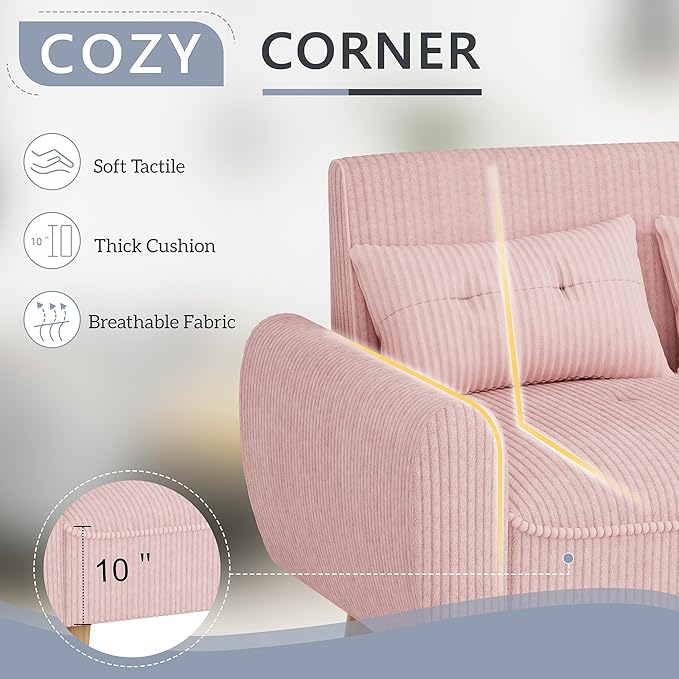 Shintenchi Small Modern Loveseat Couch Sofa Mid Century Fabric Upholstered 2-Seat Sofa Couch Love Seats Furniture for Small SpaceLiving RoomStudioApartment with 2 Pillows Pink