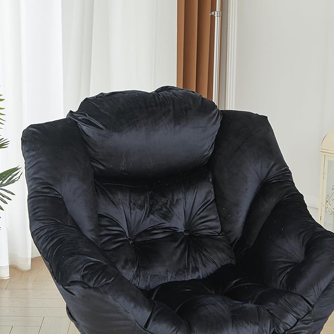 HollyHOME Lazy Chair with Armrest and Side Pocket Comfy Accent Lounge ChairLeisure Sofa Armchair for Living Room Bedroom Dorm or Small Spaces Oversized Reading Sofa ChairVelvet Black