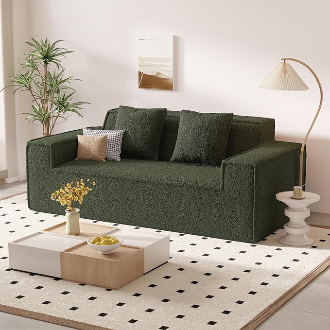 75'' Cloud Loveseat Sofa No Assembly Required Comfy Deep Seat Couches 1 pcs for Living Room Bedroom Apartment(Teddy Fabric-Green)