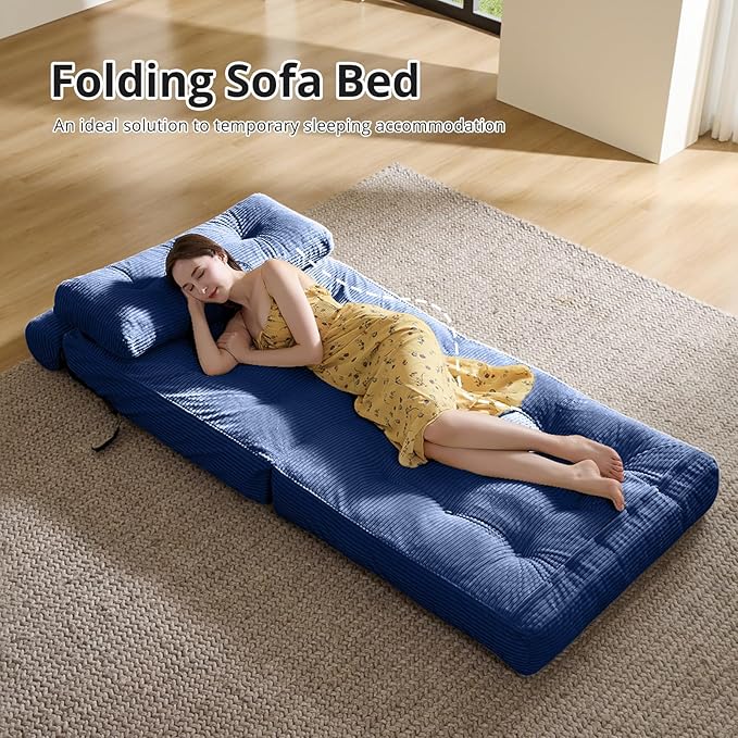 Folding Sofa Bed Convertible Sleeper Chair with Pillow Foldable Mattress with Back Support Portable Floor Sofa Lounge for Living Room Bedroom Dorm