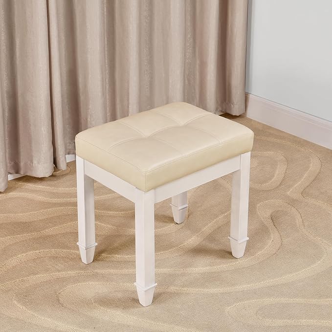 White Makeup Vanity Desk Set with Flip Top Mirror 31.5 Small Vanity Desk with Mirror Dressing Table with 2 Drawers &amp 7 Compartments Makeup Table with Hidden Cushioned Stool for Bedroom Small S