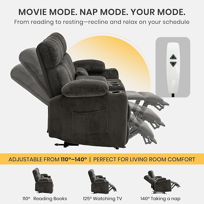 68 Power Reclining Loveseat with Heat &amp Massage Wall Hugger Double Reclining Sofa with Console Cup Holders &amp Storage Power Recliner Couch for Camper Trailer RV Home Theater Living Room