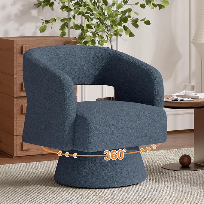 Swivel Barrel Accent ChairOversized Teddy Upholstered Round Swivel ChairModern Luxury 360 Degree Living Room Vanity Chair for Bedroom OfficeBlue4PCS