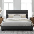 Allewie King Bed Frame Platform Bed with Fabric Upholstered Headboard and Wooden Slats Support Fully Upholstered Mattress Foundation/No Box Spring Needed/Easy Assembly Dark Grey