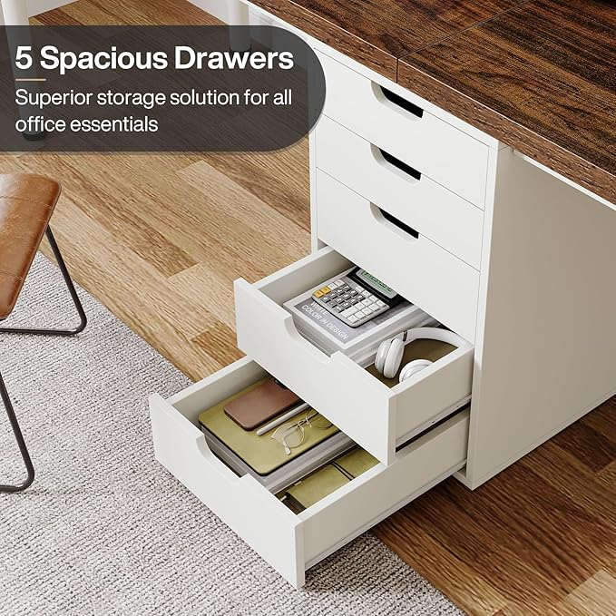 Tribesigns Two Person Computer Desk with 5 Drawers 78.7 Inches Extra Long Double Office Desk Modern Simple Double Computer Desk Study Writing Table Workstation for Home Office(Brown/White)