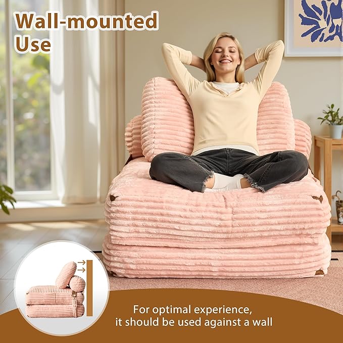 75'' Foldable Sofa Bed Convertible Sleeper Sofa with Pillow Boneless Corduroy Foldable Couch Bed Single Sleeper Chair for Small Spaces Living Room Bedroom StudioPink