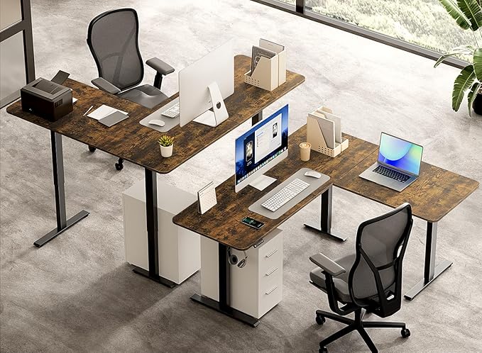 Electric L Shaped Standing Desk Adjustable Height 63 x 55 Inch Corner Standing DeskSit Stand Up DeskHome Office DeskLarge Long Work Gaming (Spliced Desktop Rustic Brown)