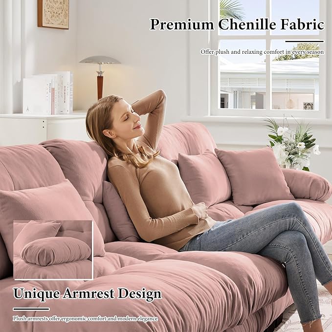 133.8 Oversized Modular Sectional Sofa 3 Seater Pink Large Sectional Couches for Living Room Chenille Fabric Sofa Set Cloud Couches with Ottoman Deep Seat Modern Sofas para Sala U Shaped