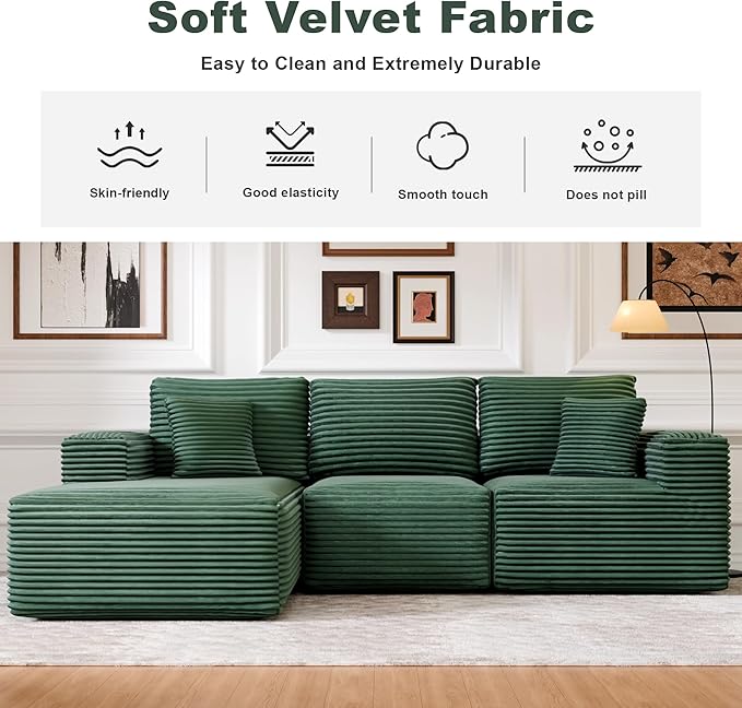 104 Modular Sectional Sofa with L-Shape Chaise Modern Upholstered Cloud Couches for Living Room Bedroom No Assembly Required Green