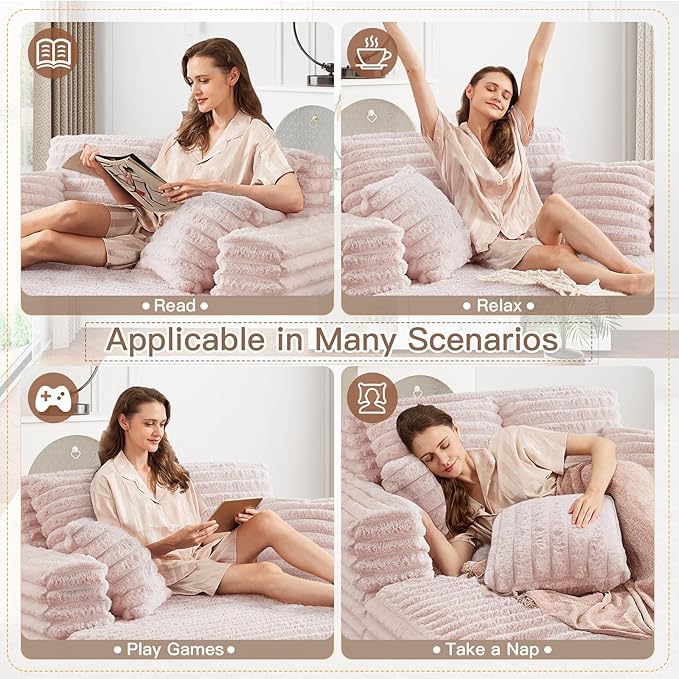 56 Oversized Chaise Lounge Chair IndoorPlush Faux Fur Sleeper Sofa Couch Bed with Pillows&ampWide ArmrestsFluffy Comfy Cloud CouchCompression Foam Couch for Living RoomBedroom(Pink)