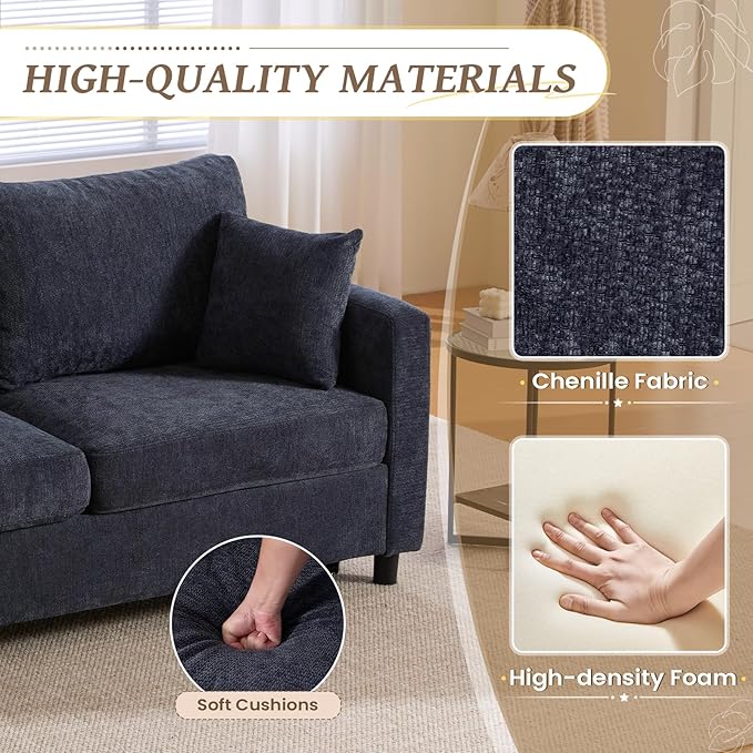 Full Size Pull Out Sofa Bed 3 in 1 Chenille Convertible Loveseat Sleeper Sofa Bed with Memory Form Mattress Pull Out Couch with Square Arms &amp Plillows for Living Room Bedroom Small Space(Grey)