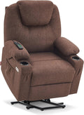 MCombo Power Lift Recliner Chair for Elderly Lift Chair with Heat and Massage FSC Certified USB&ampType C Ports Cup Holders Fabric 7040 (MediumCoffee)