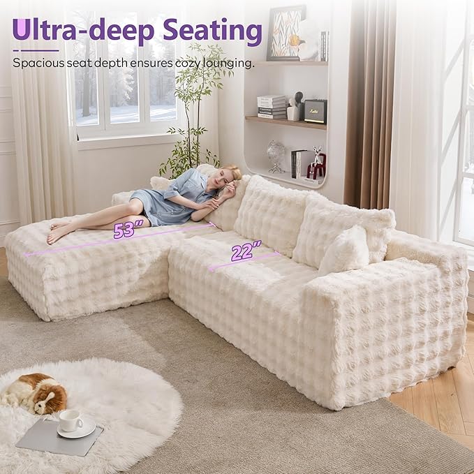 TYBOATLE 107’’ Boneless Slow-Rebound Memory Foam Couch Cloud Sectional Couches for Living Room w/Upgraded Fabric Deep Seat Comfy Fluffy L Shaped Modular Sectional Sofa