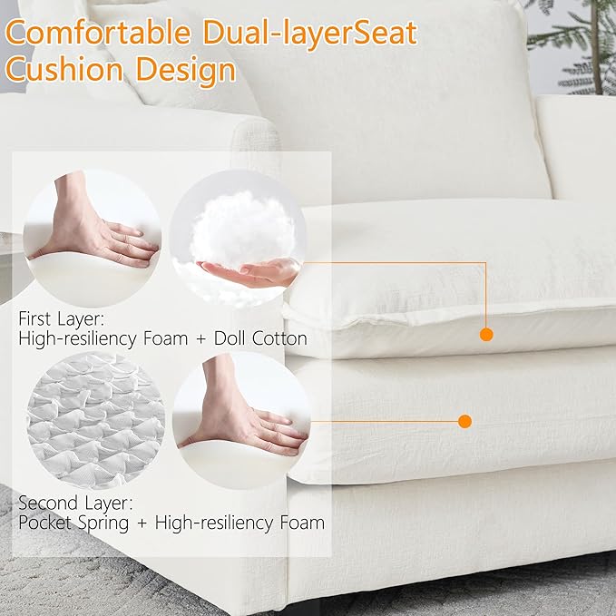 healthomse Modular Sectional Sofa for Living RoomU Shaped Couch 5 Seater Convertible Sectional Couch with 2 OttomanChenille (Beige 146.5Inch-U Shape)