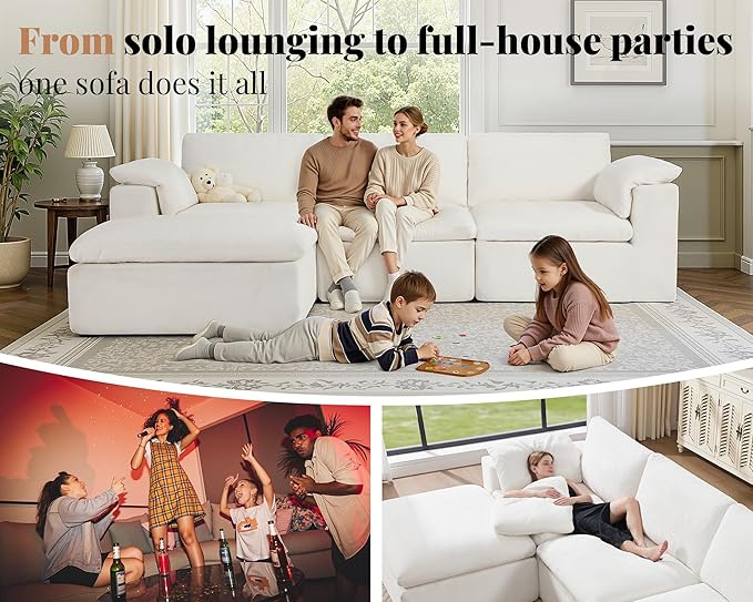 Jocisland 130 Cloud Modular Sectional Sofa No-Assembly Oversized Chenille Couch with 83.5 Extra-Deep Chaise Modern White Cloud Couch for Living Room