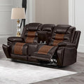 New Classic Furniture Nikko Faux Leather Console Loveseat with Power Footrest Brown