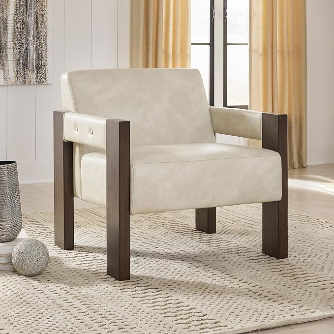 Signature Design by Ashley Adlanlock Contemporary Faux Leather Upholstered Accent Chair Beige &amp Dark Brown
